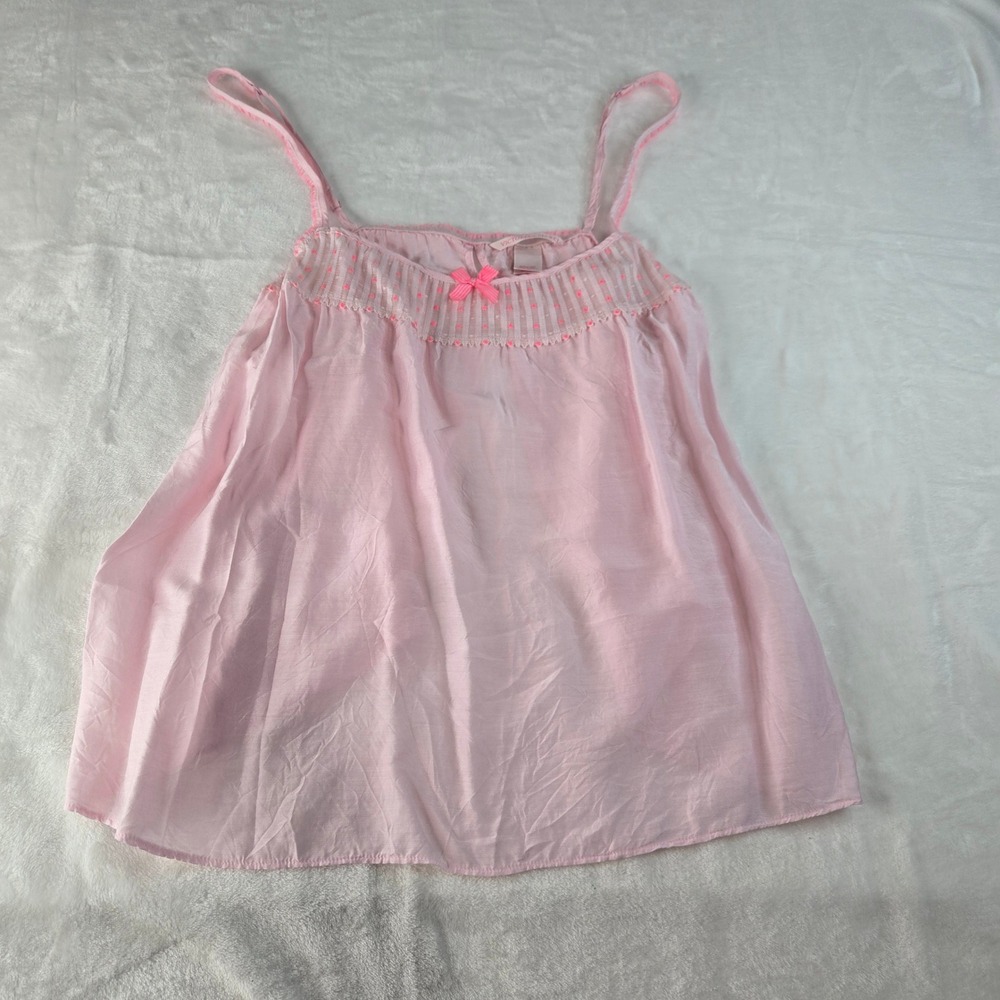 Victorias Secret Pink Polka Dot Babydoll Camisole Top Large Sleepwear Bow Back